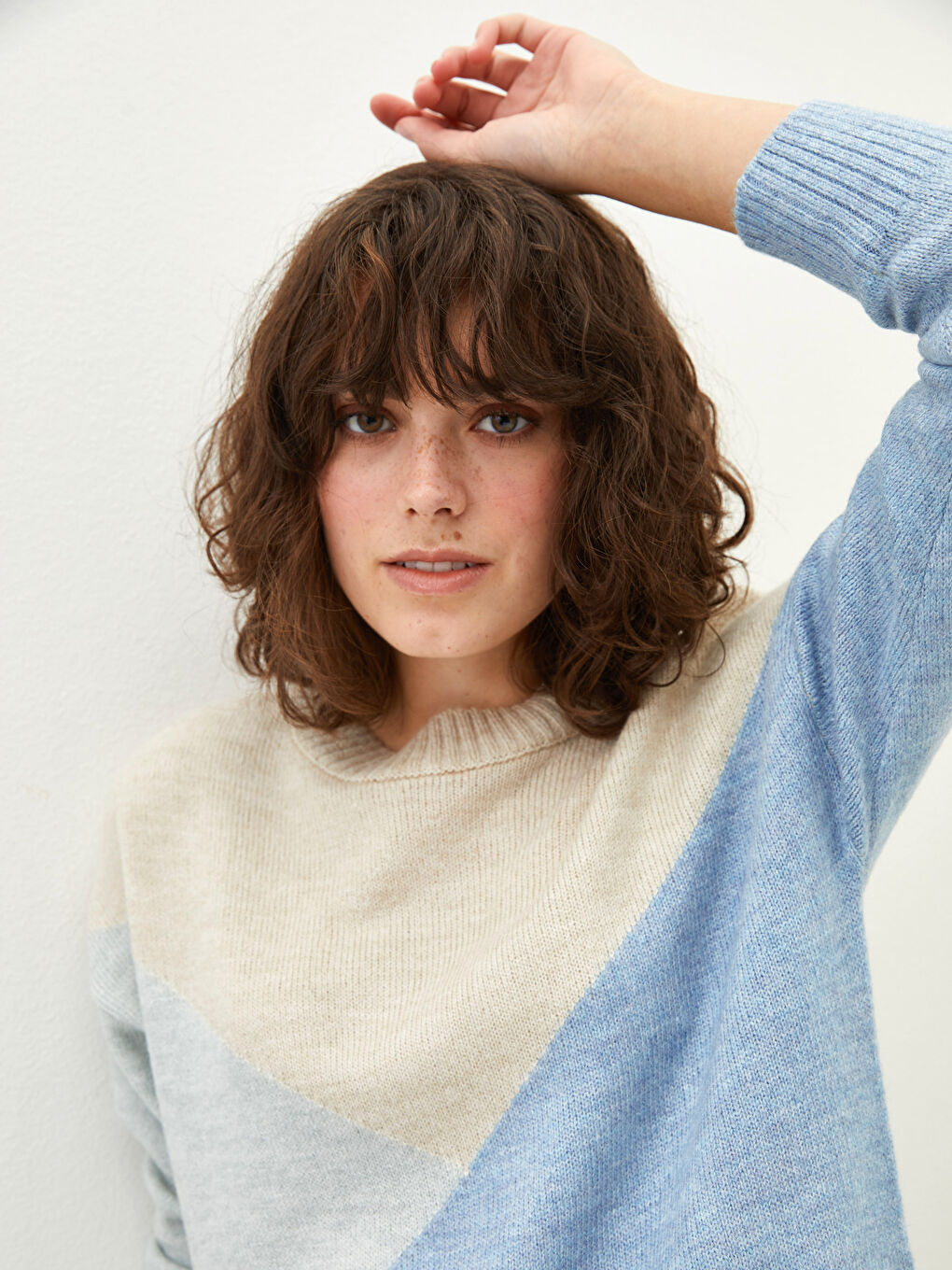 Tunique en Tricot à Manches Longues avec Col Rond et Bloc de Couleurs pour Femmes