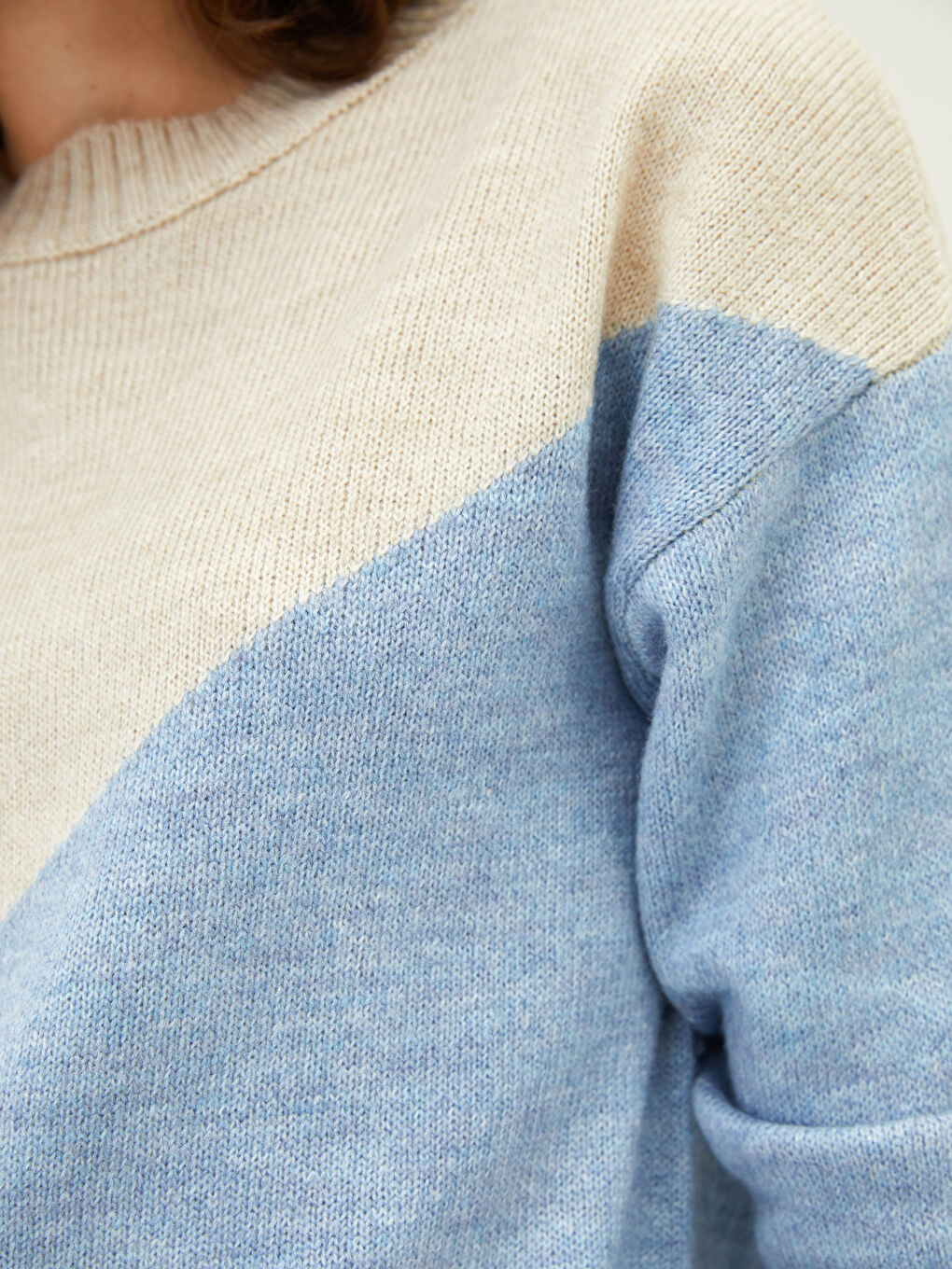 Tunique en Tricot à Manches Longues avec Col Rond et Bloc de Couleurs pour Femmes-3