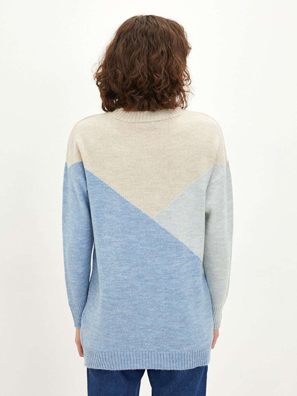 Tunique en Tricot à Manches Longues avec Col Rond et Bloc de Couleurs pour Femmes-4