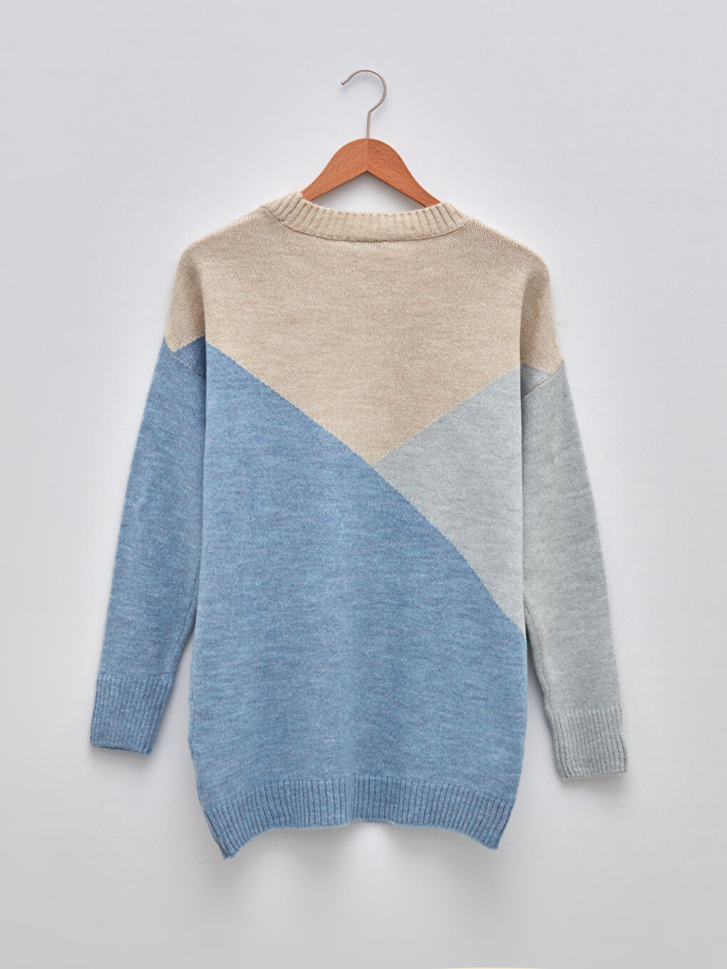 Tunique en Tricot à Manches Longues avec Col Rond et Bloc de Couleurs pour Femmes-6