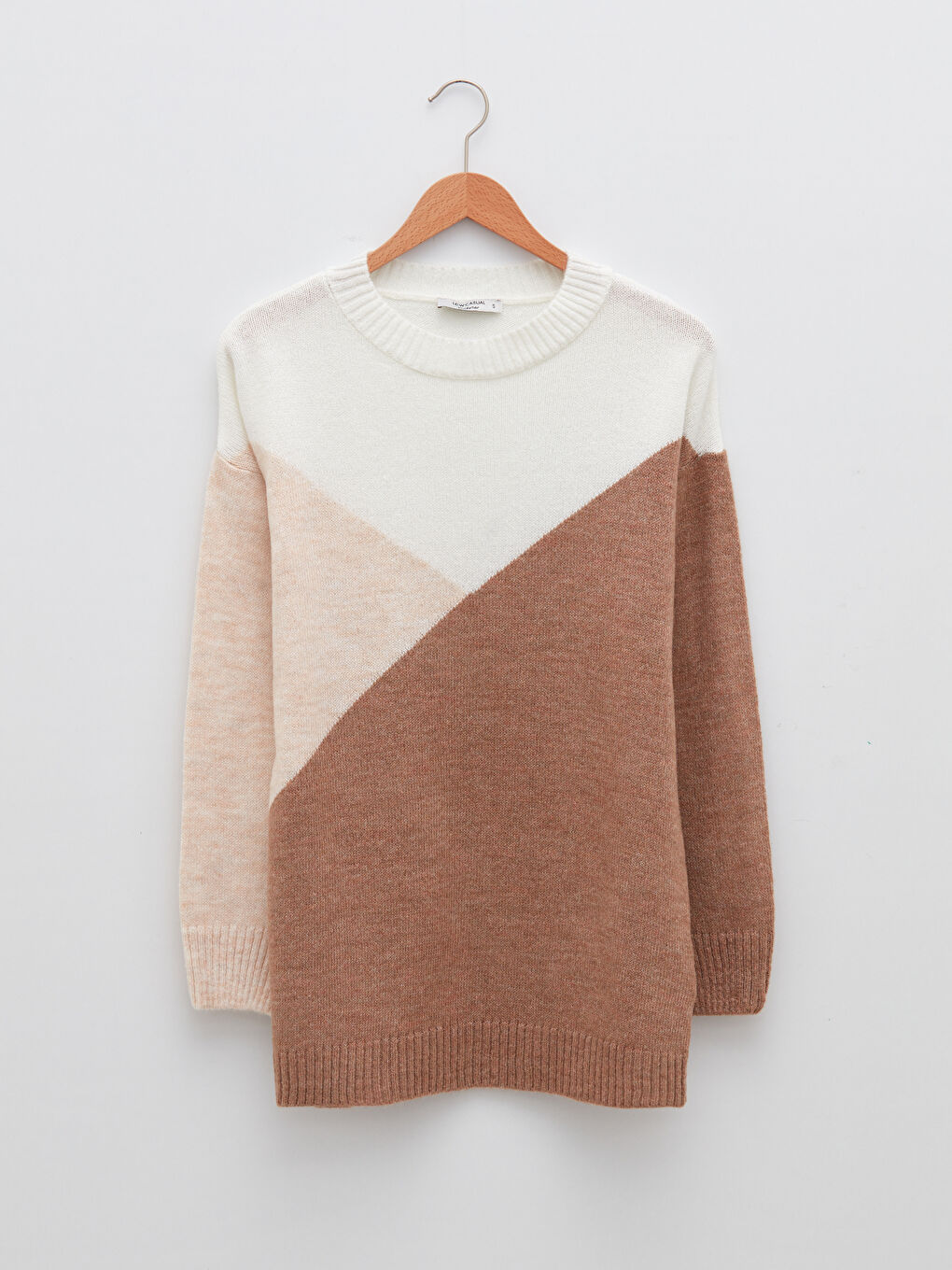 LCW Vision Crew Neck Color Block Long Sleeve Women's Knitwear Tunic -W1GO15Z8-D4N