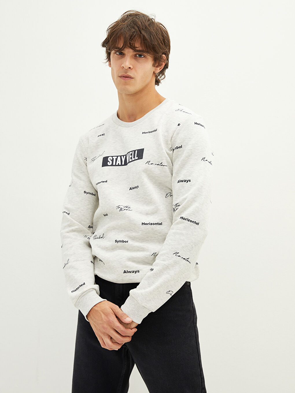 Crew Neck Printed Men's Thick Sweatshirt-1