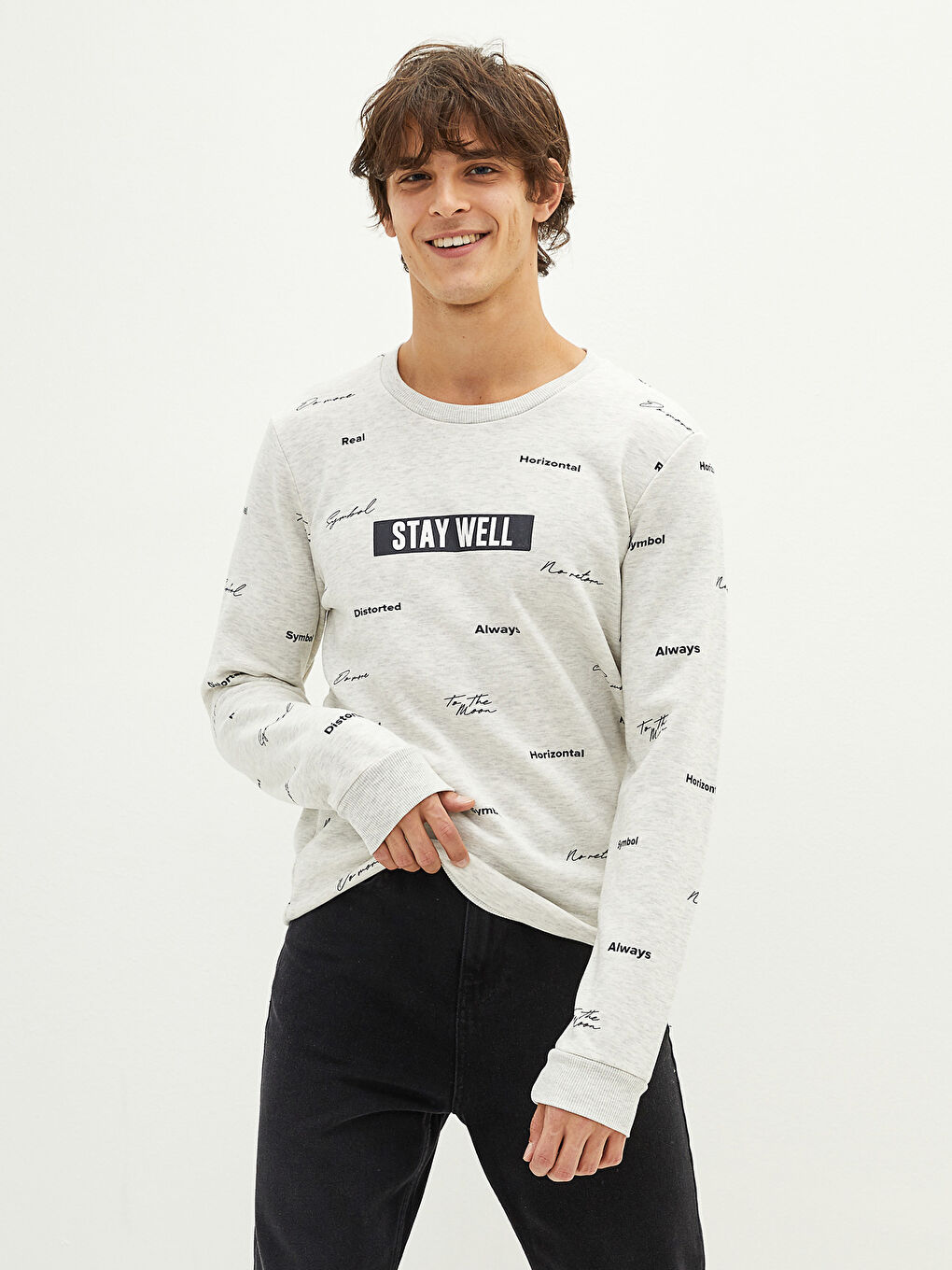 Crew Neck Printed Men's Thick Sweatshirt-3