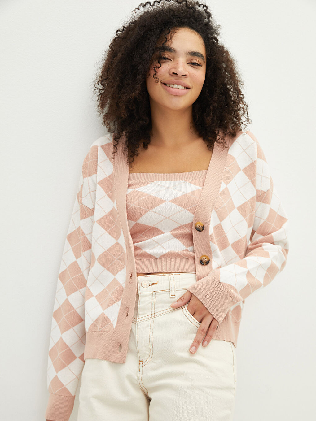 V Neck Patterned Women's Knitwear Cardigan