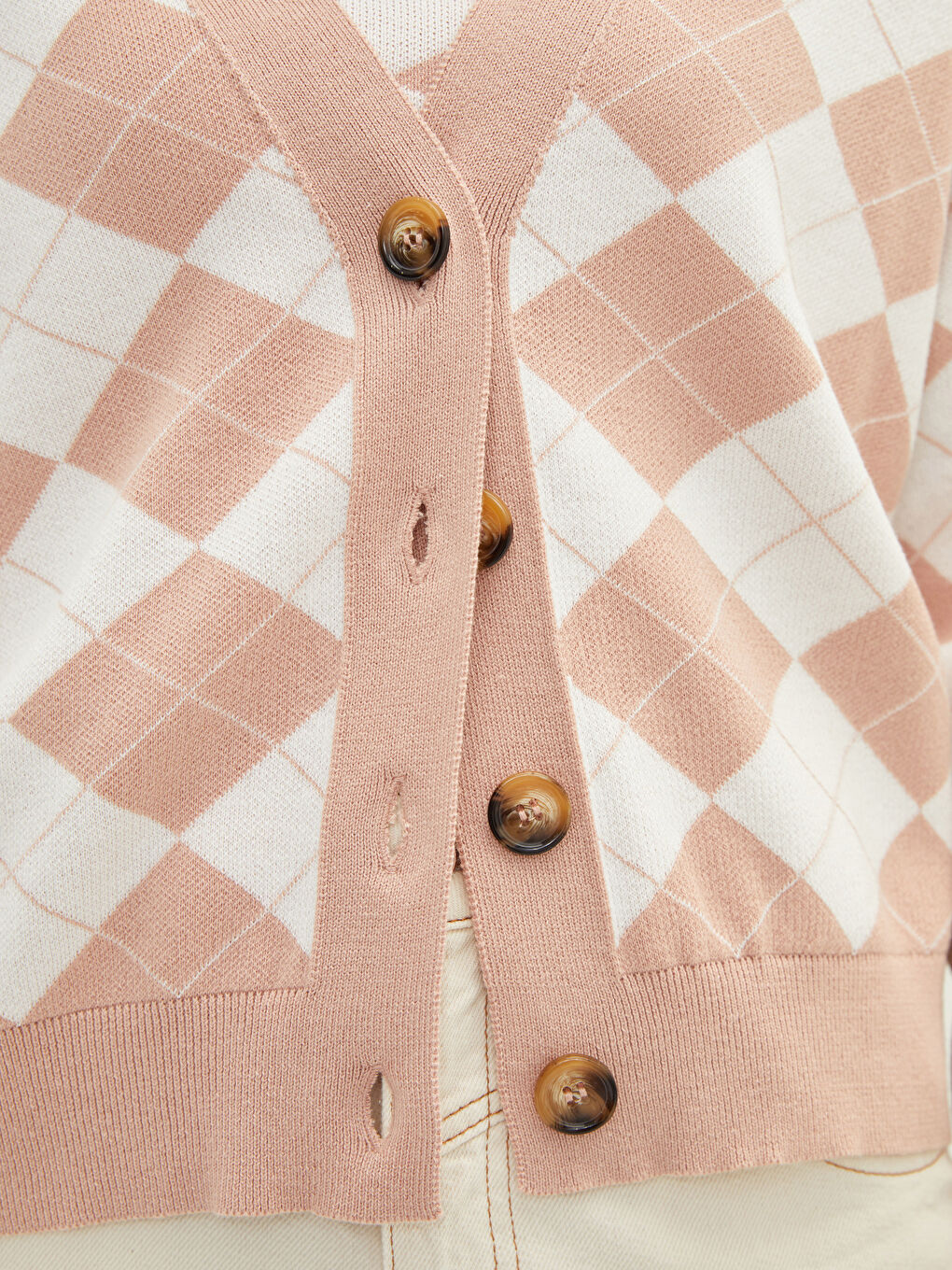 V Neck Patterned Women's Knitwear Cardigan-3