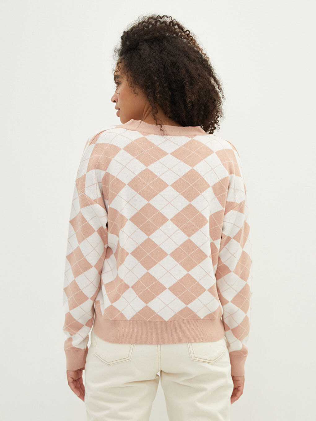 V Neck Patterned Women's Knitwear Cardigan-4