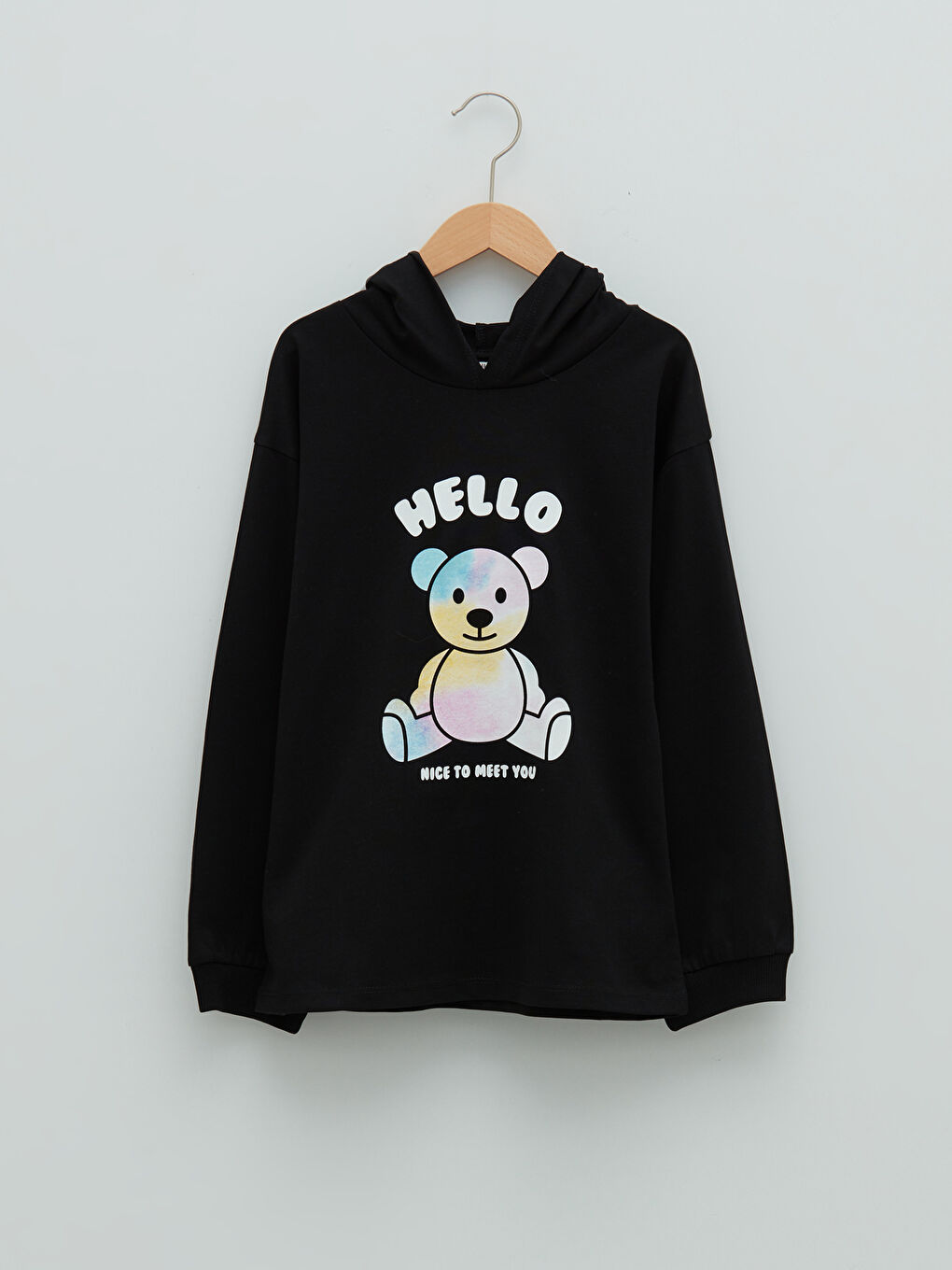 Tricou pentru Fete cu Glugă, Imprimat, Mânecă Lungă, din Bumbac