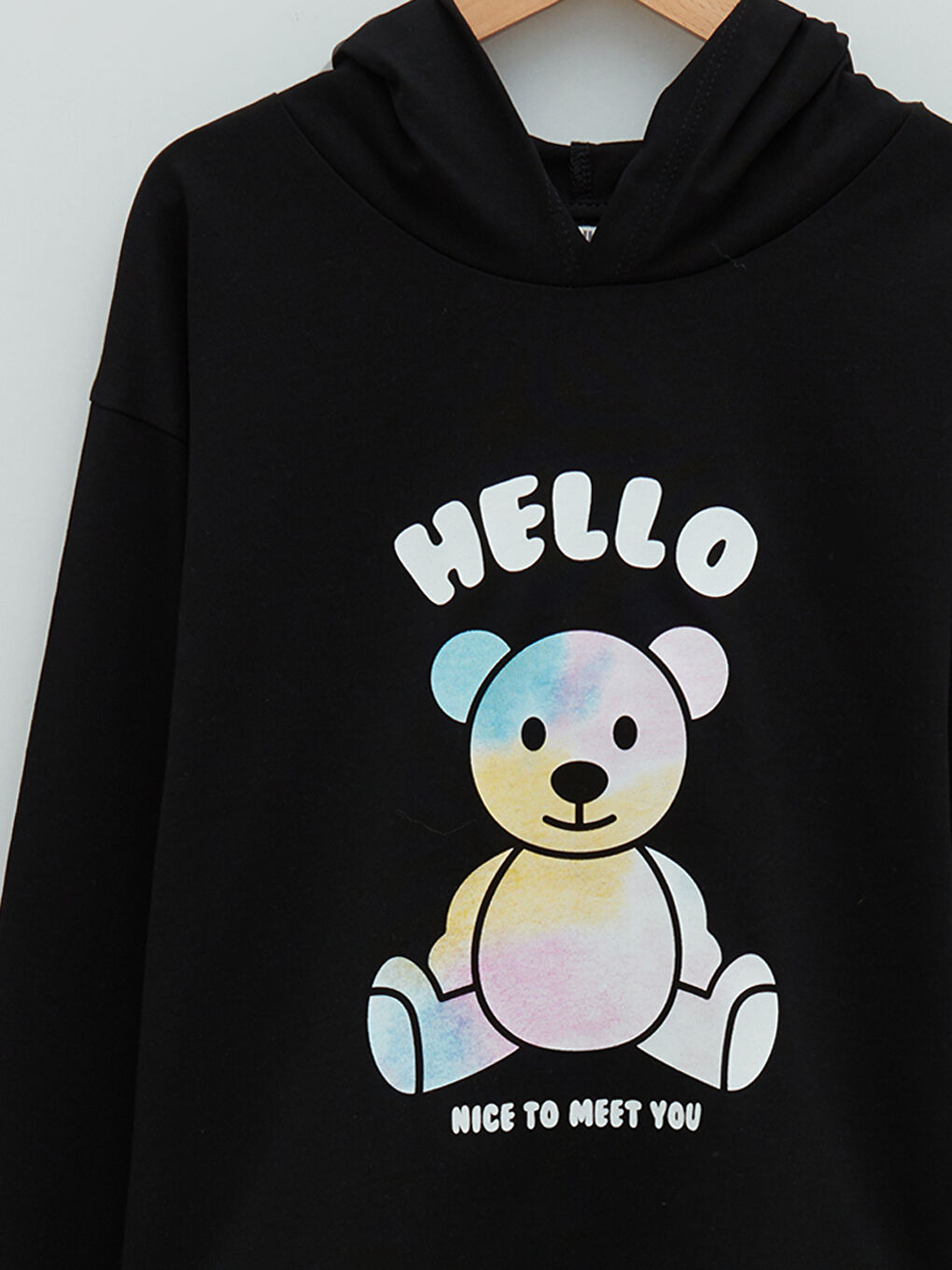 Tricou pentru Fete cu Glugă, Imprimat, Mânecă Lungă, din Bumbac-2