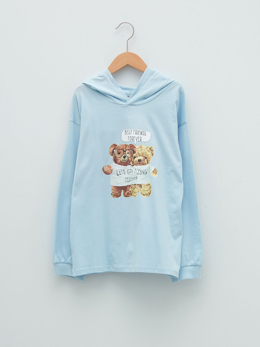 LCW Kids Bedrucktes Langarm Baumwoll-T-Shirt mit Kapuze für Mädchen -W1GO83Z4-FUX