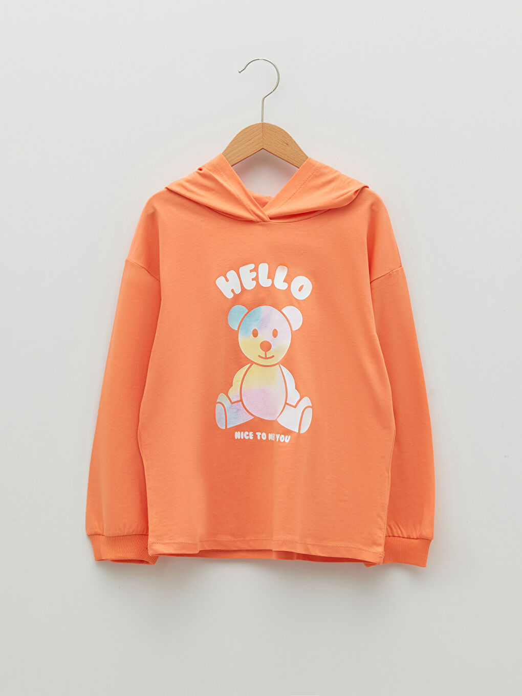 LCW Kids Hooded Printed Long Sleeve Cotton Girls' T-Shirt -W1GO83Z4-GLB