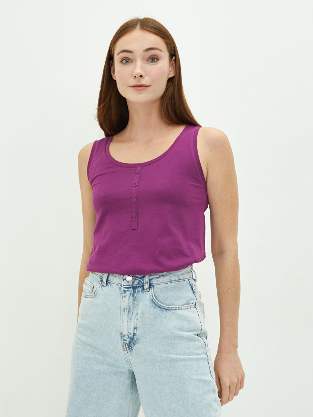 U Neck Straight Sleeveless Cotton Women's Athlete-1