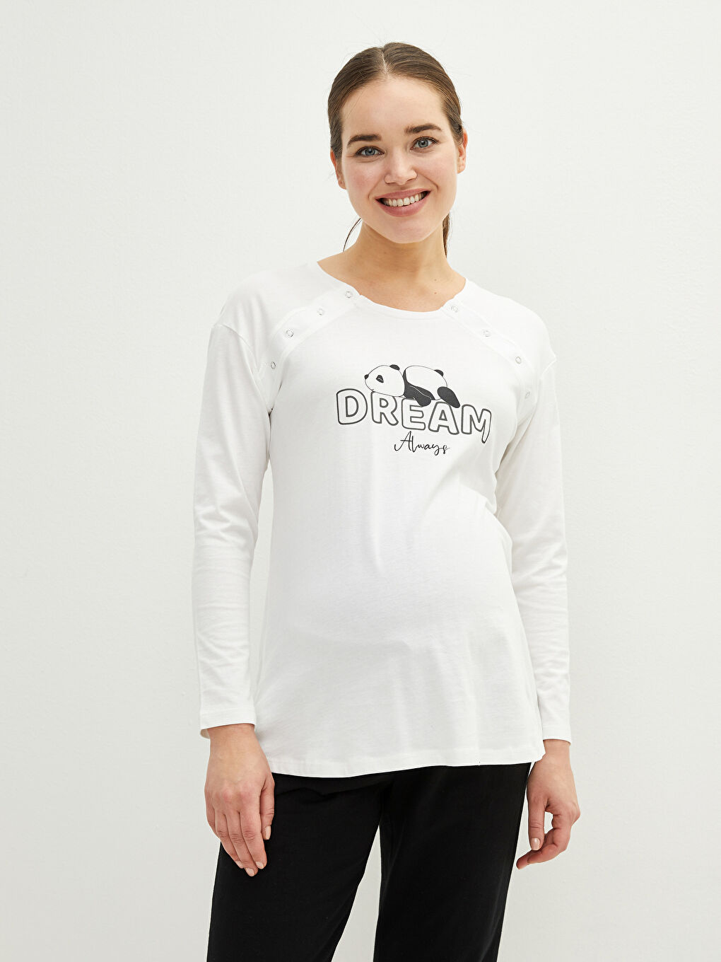 LCW DREAM Crew Neck Printed Long Sleeve Breastfeeding Cotton Maternity Pajamas Set -W1GO86Z8-CVL