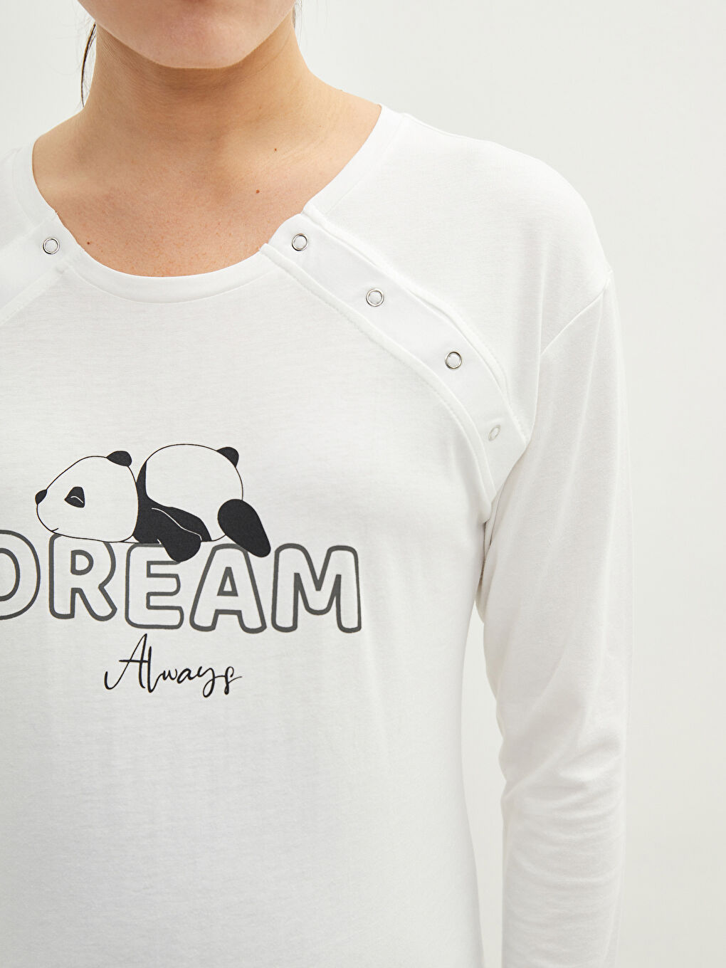 LCW DREAM Crew Neck Printed Long Sleeve Breastfeeding Cotton Maternity Pajamas Set -W1GO86Z8-CVL