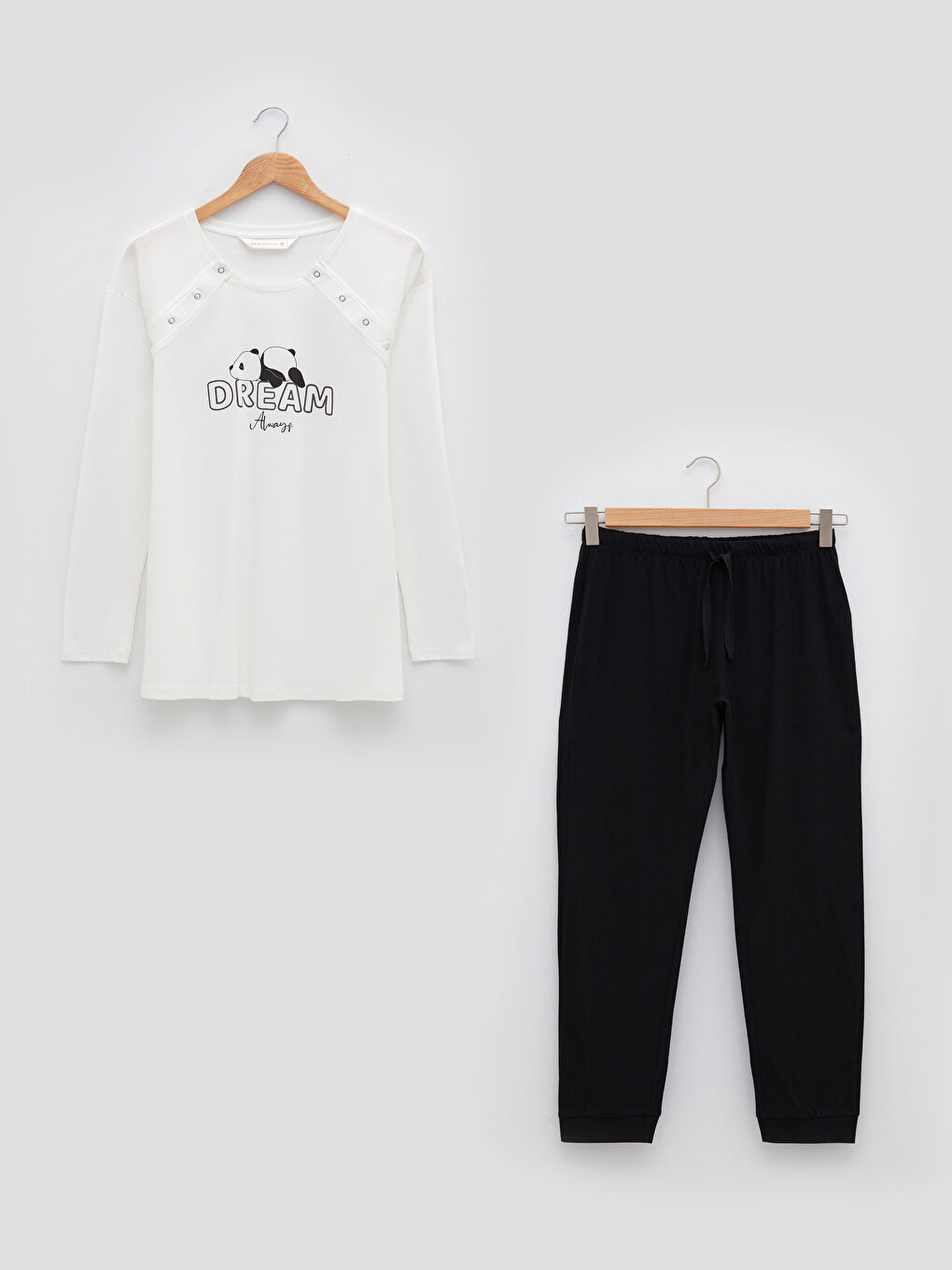 LCW DREAM Crew Neck Printed Long Sleeve Breastfeeding Cotton Maternity Pajamas Set -W1GO86Z8-CVL