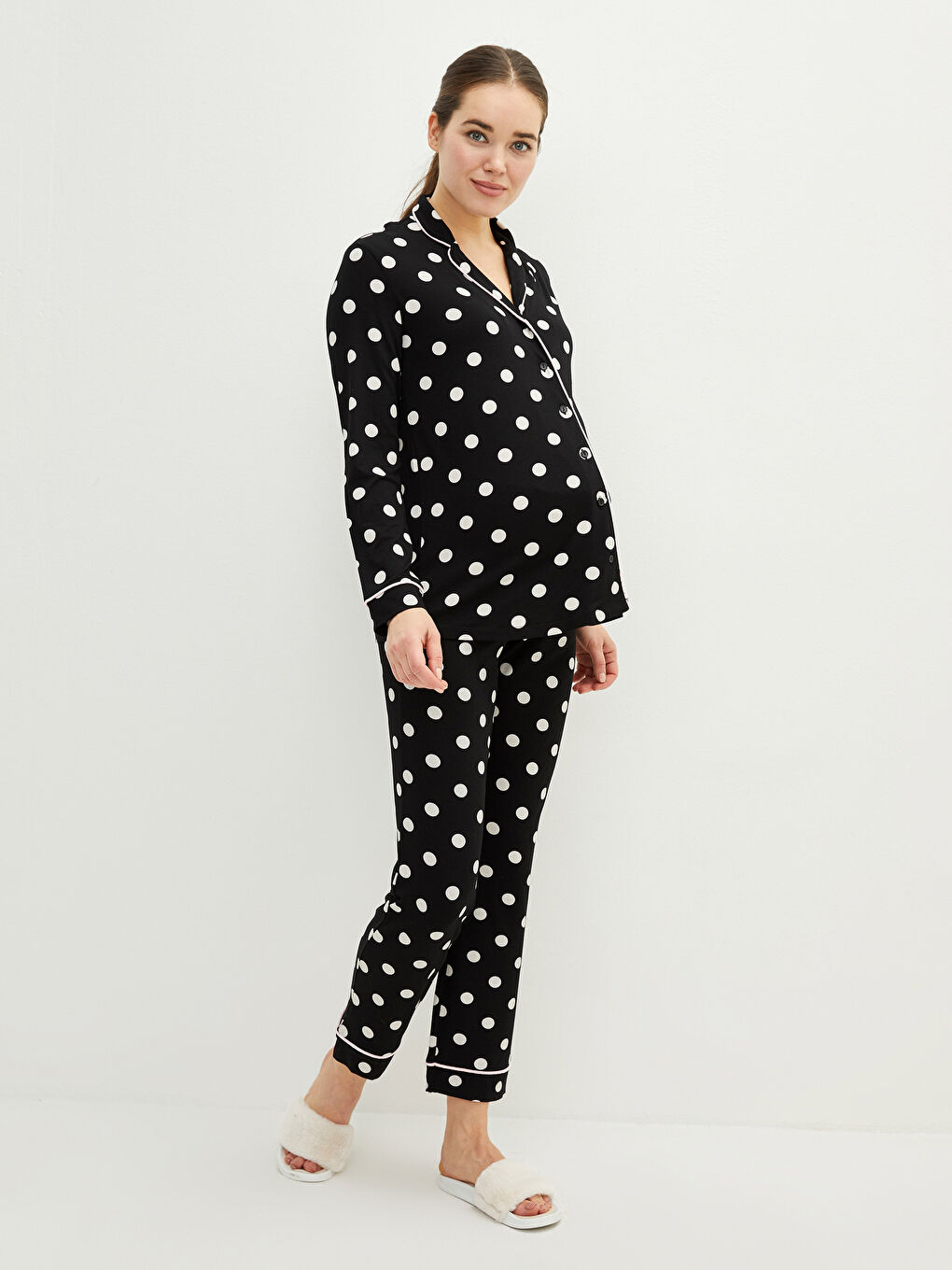 Pidžama komplet sa ovratnikom sa kragnom, tufnice, dugi rukav, trudnički-1