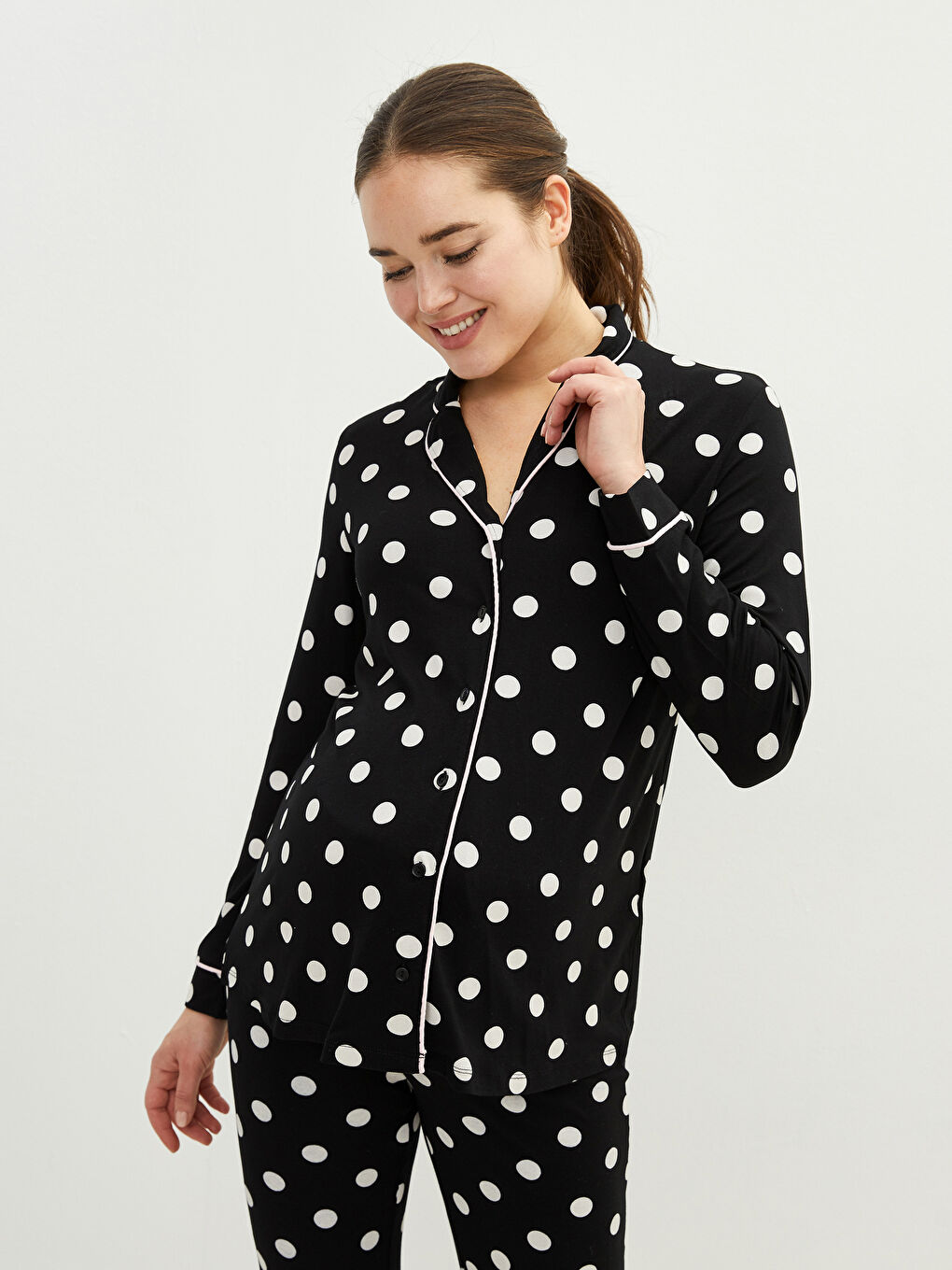 Pidžama komplet sa ovratnikom sa kragnom, tufnice, dugi rukav, trudnički-2