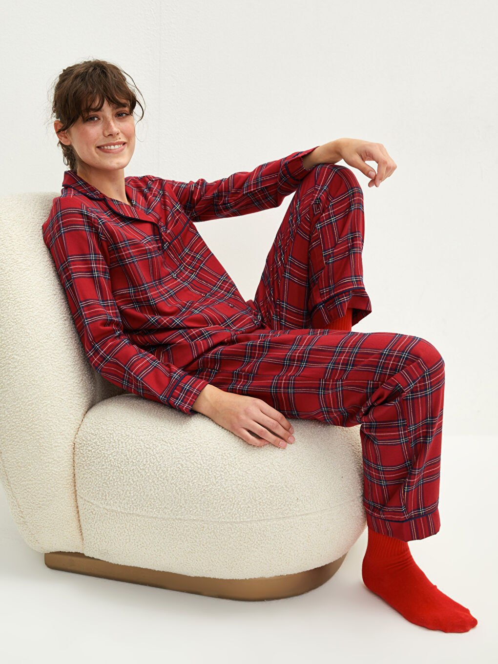 LCW DREAM Pyjama-Set für Damen mit Kragenhals und Karomuster -W1GP13Z8-LPA
