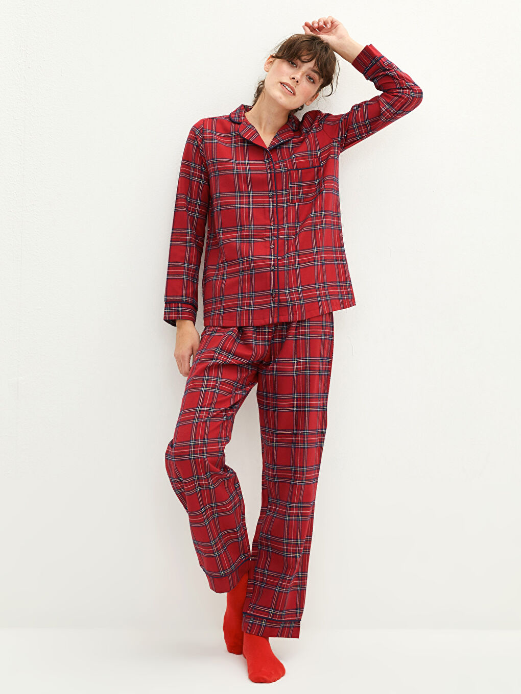 LCW DREAM Pyjama-Set für Damen mit Kragenhals und Karomuster -W1GP13Z8-LPA