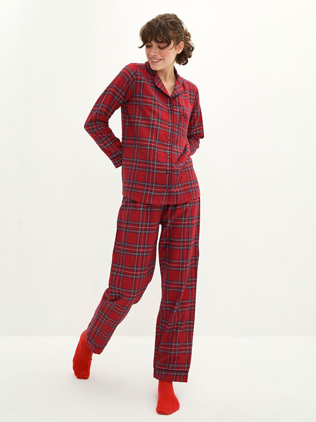 LCW DREAM Pyjama-Set für Damen mit Kragenhals und Karomuster -W1GP13Z8-LPA