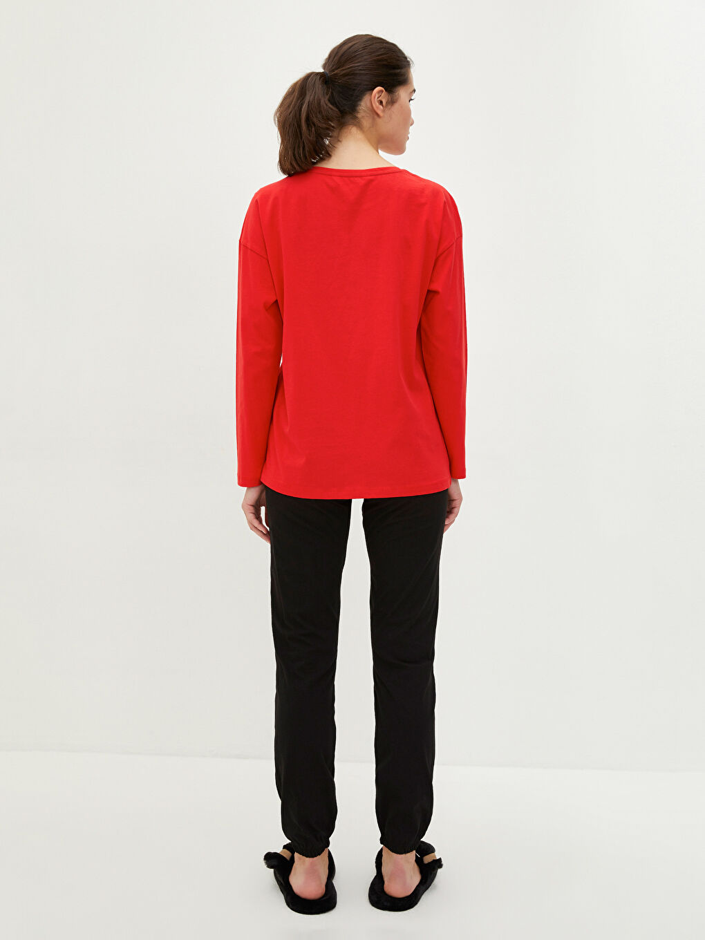 Crew Neck New Year Themed Long Sleeve Cotton Women's Pajama Set-2