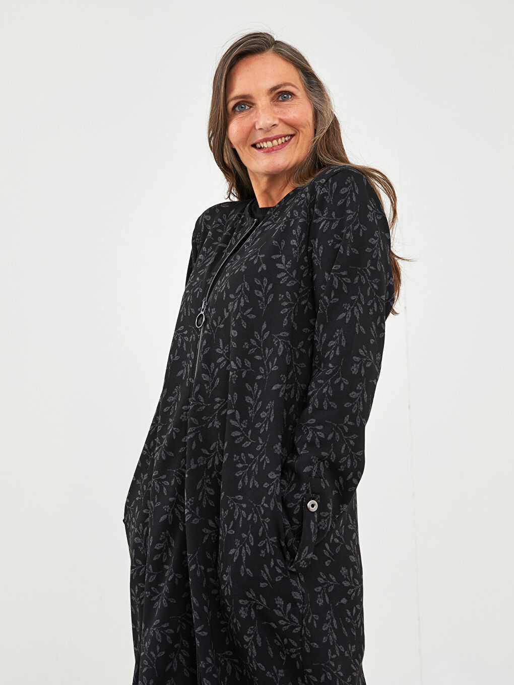 LCW Grace Crew Neck Floral Long Sleeve A Cut Ponte Fabric Women's Dress -W1GP21Z8-MHS