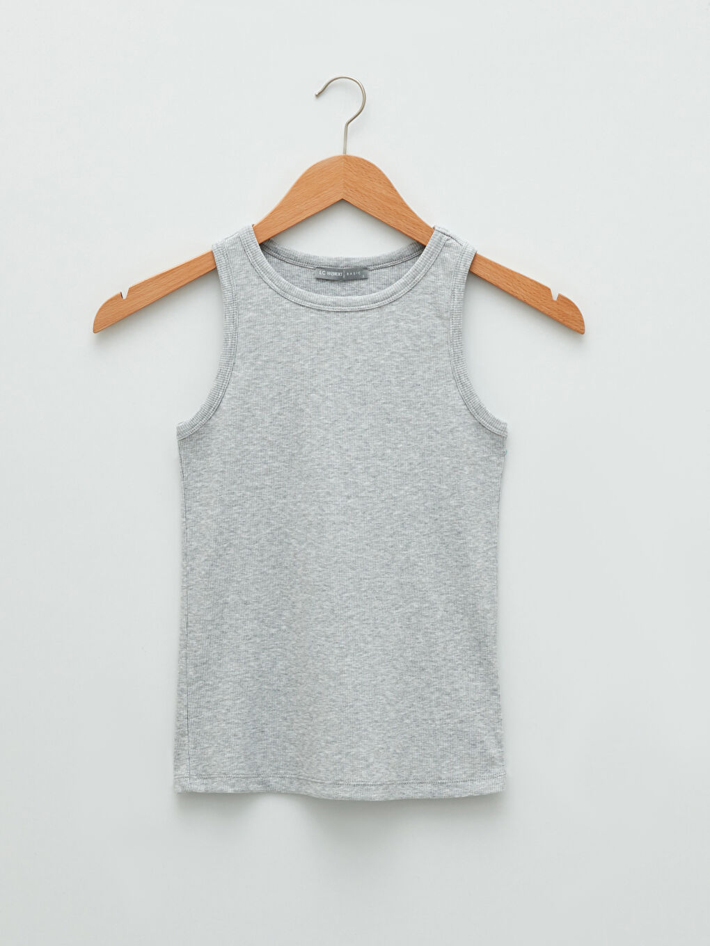 Gri Bisiklet Yaka Düz Pamuklu Kadın Atlet-5