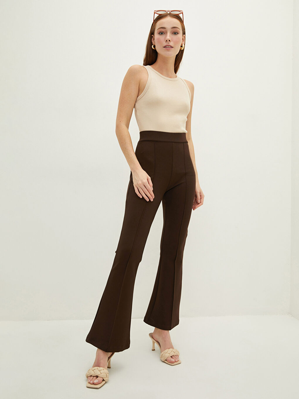 Bej Bisiklet Yaka Düz Pamuklu Kadın Atlet-3