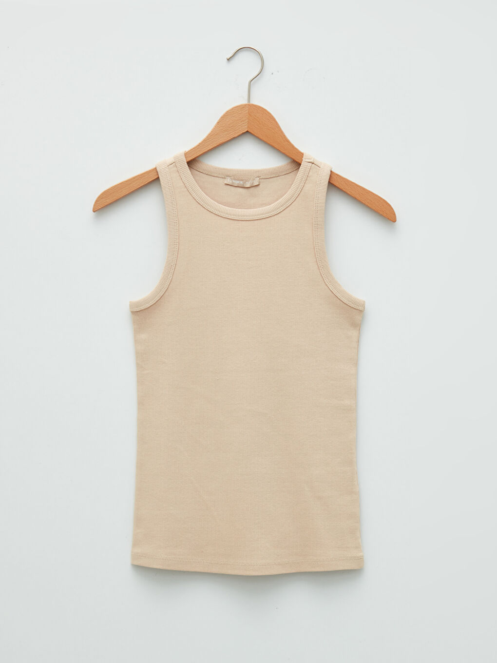 Bej Bisiklet Yaka Düz Pamuklu Kadın Atlet-5