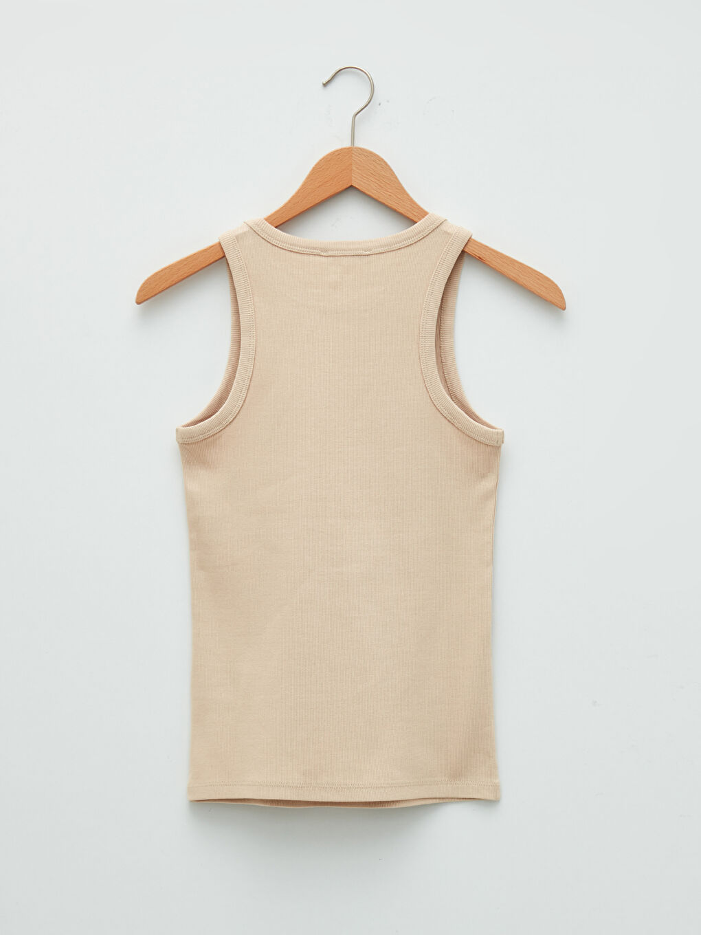 Bej Bisiklet Yaka Düz Pamuklu Kadın Atlet-6