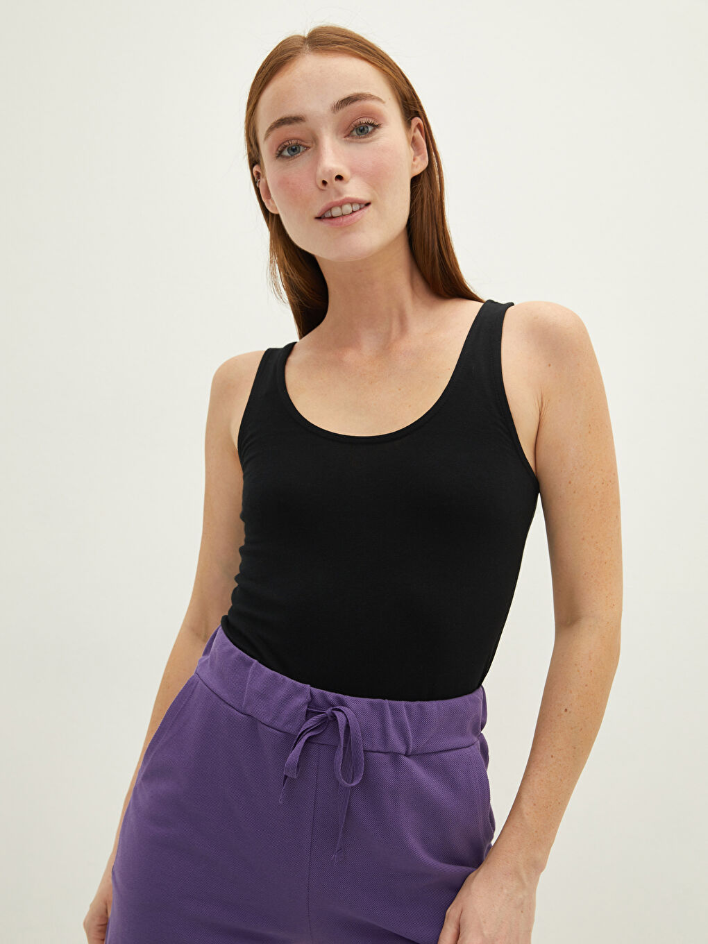 Women's U Neck Plain Tank Top-1