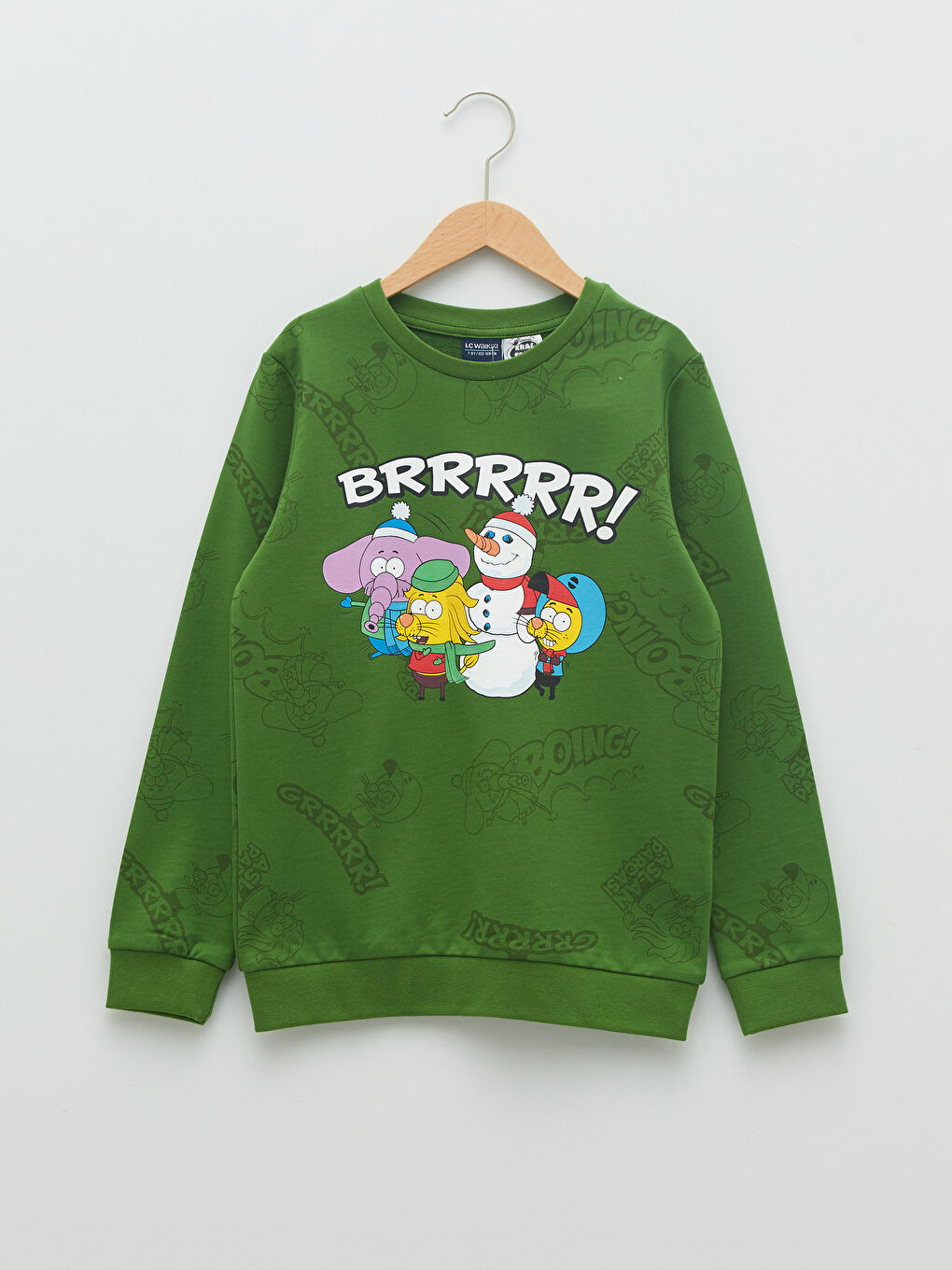 Yeşil Bisiklet Yaka Kral Şakir Baskılı Uzun Kollu Erkek Çocuk Sweatshirt
