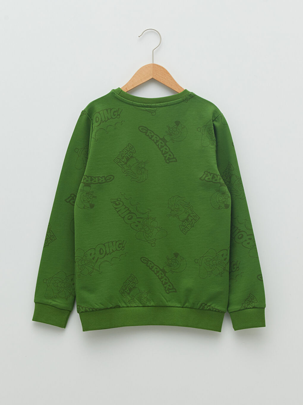 Yeşil Bisiklet Yaka Kral Şakir Baskılı Uzun Kollu Erkek Çocuk Sweatshirt-1