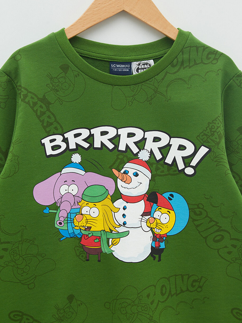 Yeşil Bisiklet Yaka Kral Şakir Baskılı Uzun Kollu Erkek Çocuk Sweatshirt-2