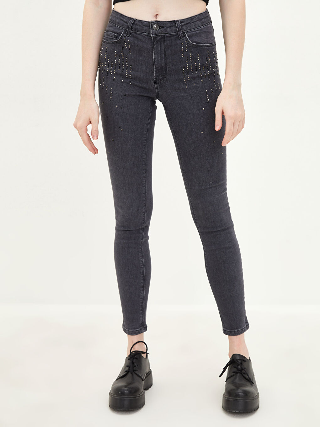 Normal Waist Mercury Skinny Fit Pocket Stone Embroidered Women's Rodeo Jean Trousers-2