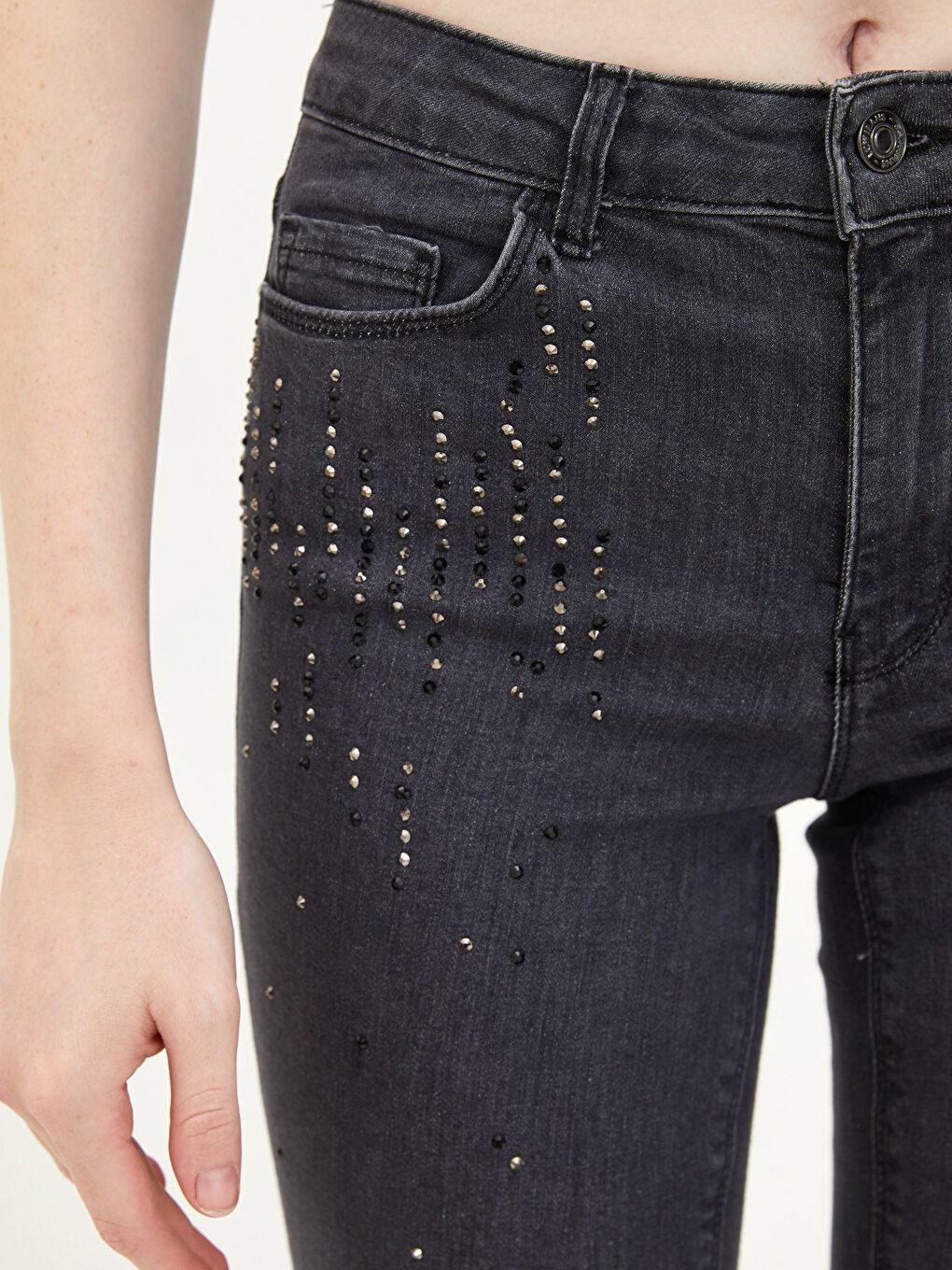 Normal Waist Mercury Skinny Fit Pocket Stone Embroidered Women's Rodeo Jean Trousers-3