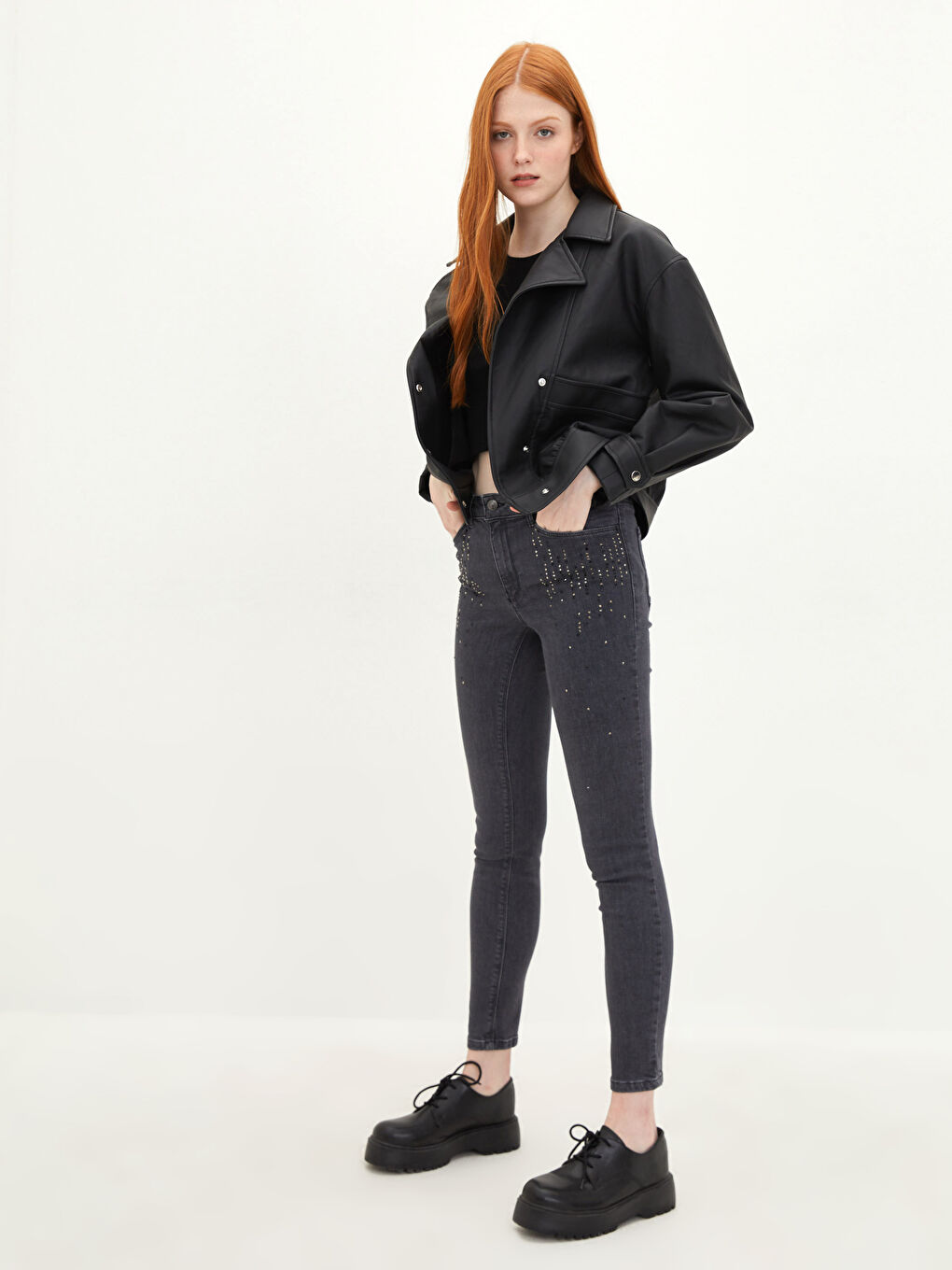 Normal Waist Mercury Skinny Fit Pocket Stone Embroidered Women's Rodeo Jean Trousers-1