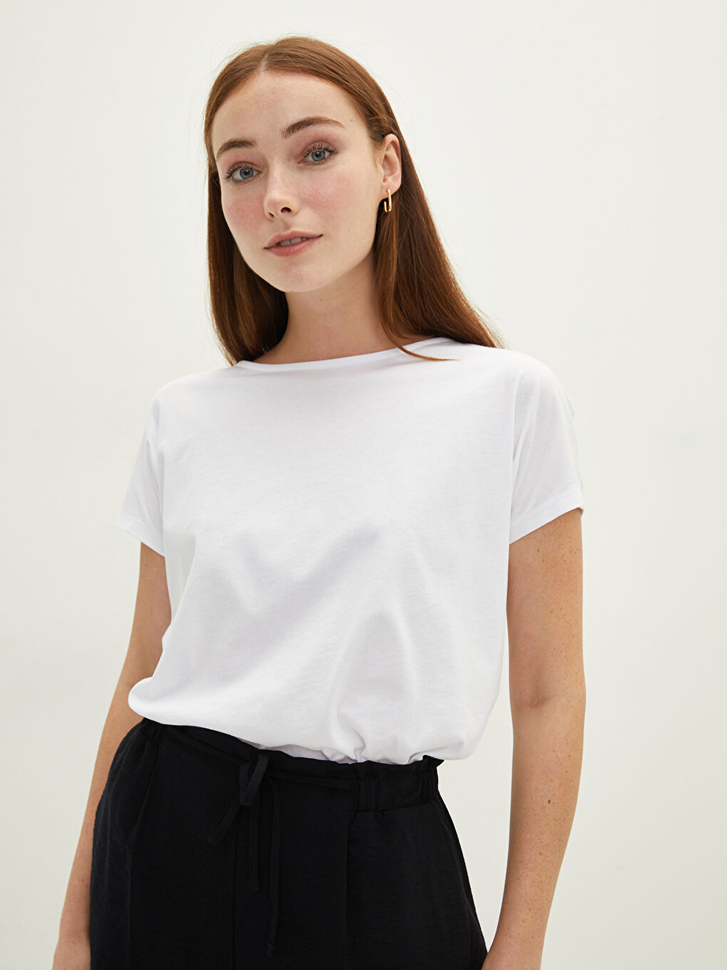 Rundhalsausschnitt Gerade Kurzarm Baumwolle T-Shirt für Damen