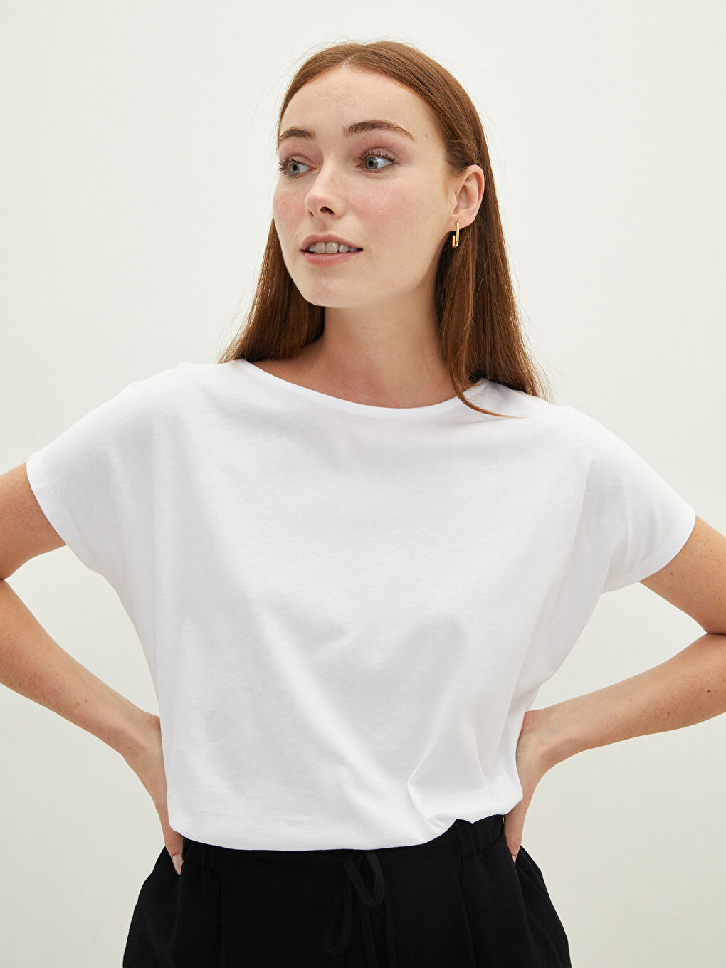 Rundhalsausschnitt Gerade Kurzarm Baumwolle T-Shirt für Damen-2