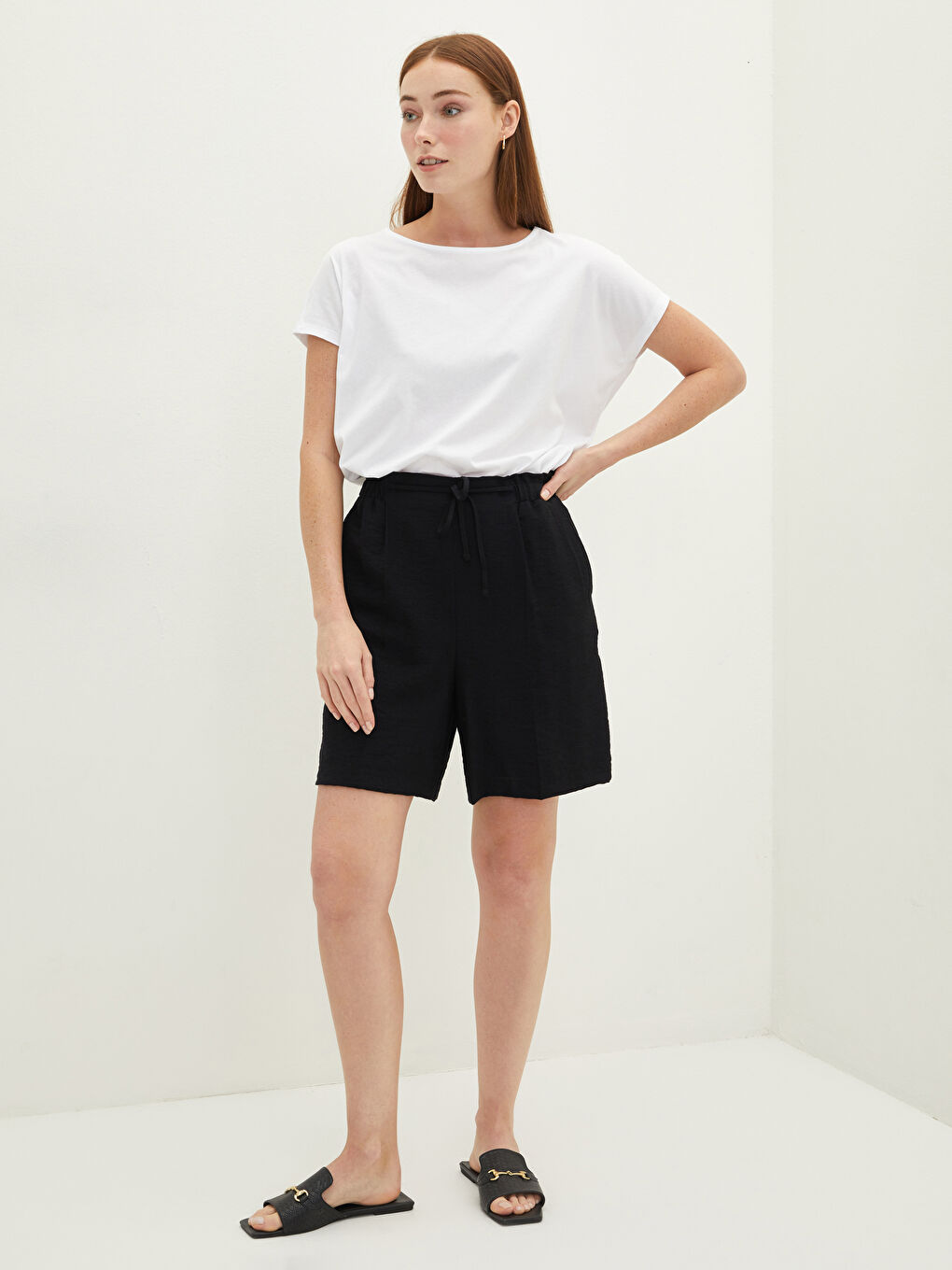 Rundhalsausschnitt Gerade Kurzarm Baumwolle T-Shirt für Damen-3