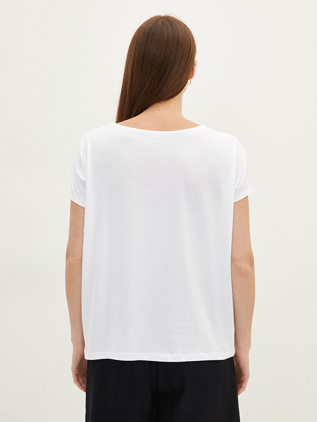 Rundhalsausschnitt Gerade Kurzarm Baumwolle T-Shirt für Damen-4