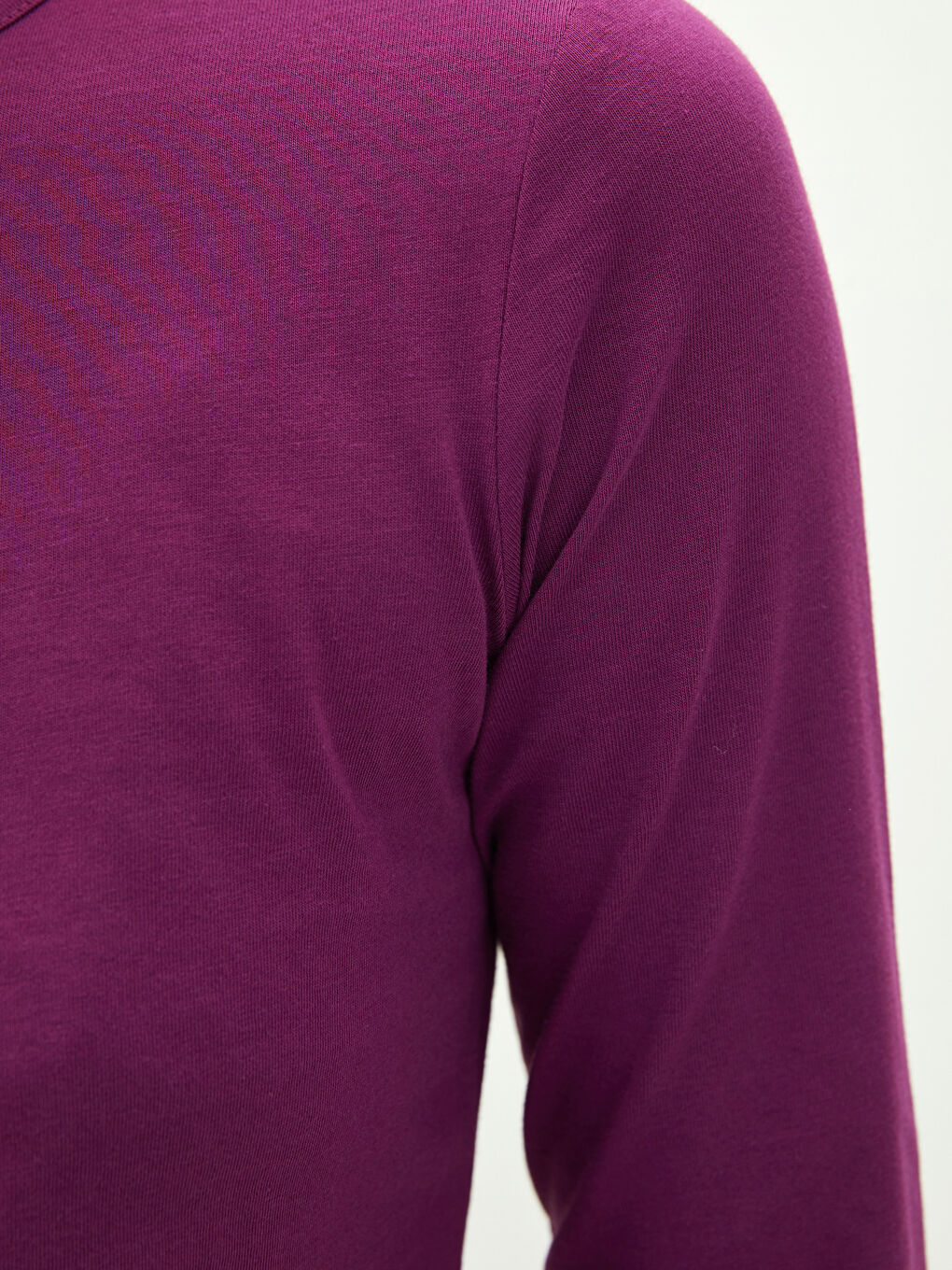 Mor Bisiklet Yaka Düz Uzun Kollu Pamuklu Kadın Tişört-2