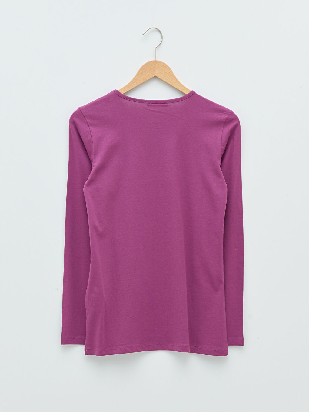 Mor Bisiklet Yaka Düz Uzun Kollu Pamuklu Kadın Tişört-6