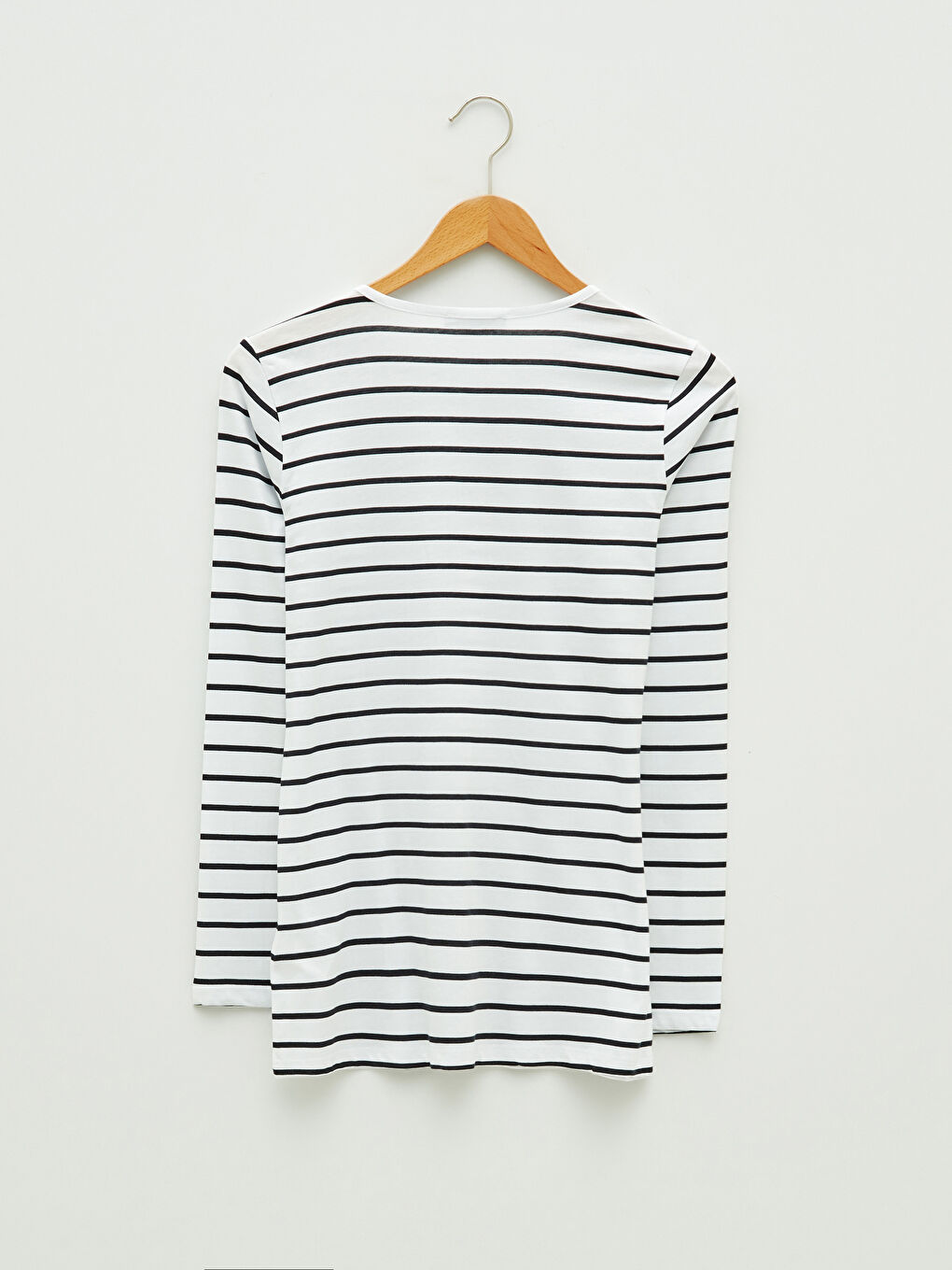 Siyah Bisiklet Yaka Çizgili Uzun Kollu Pamuklu Kadın Tişört-6