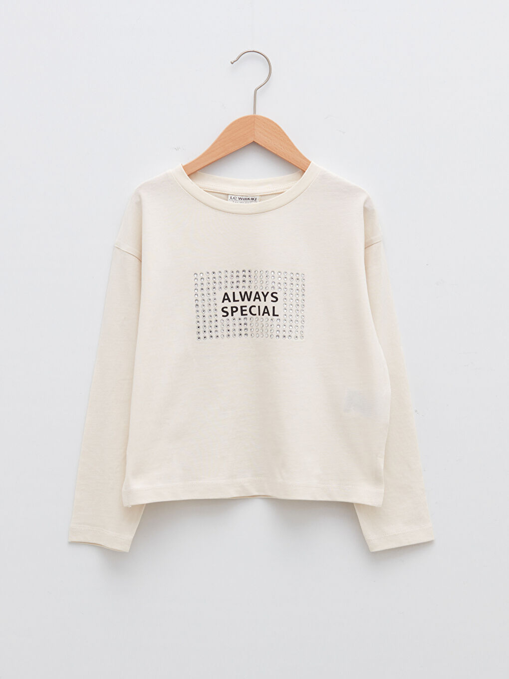 Crew Neck Printed Long Sleeve Cotton Girl T-shirt