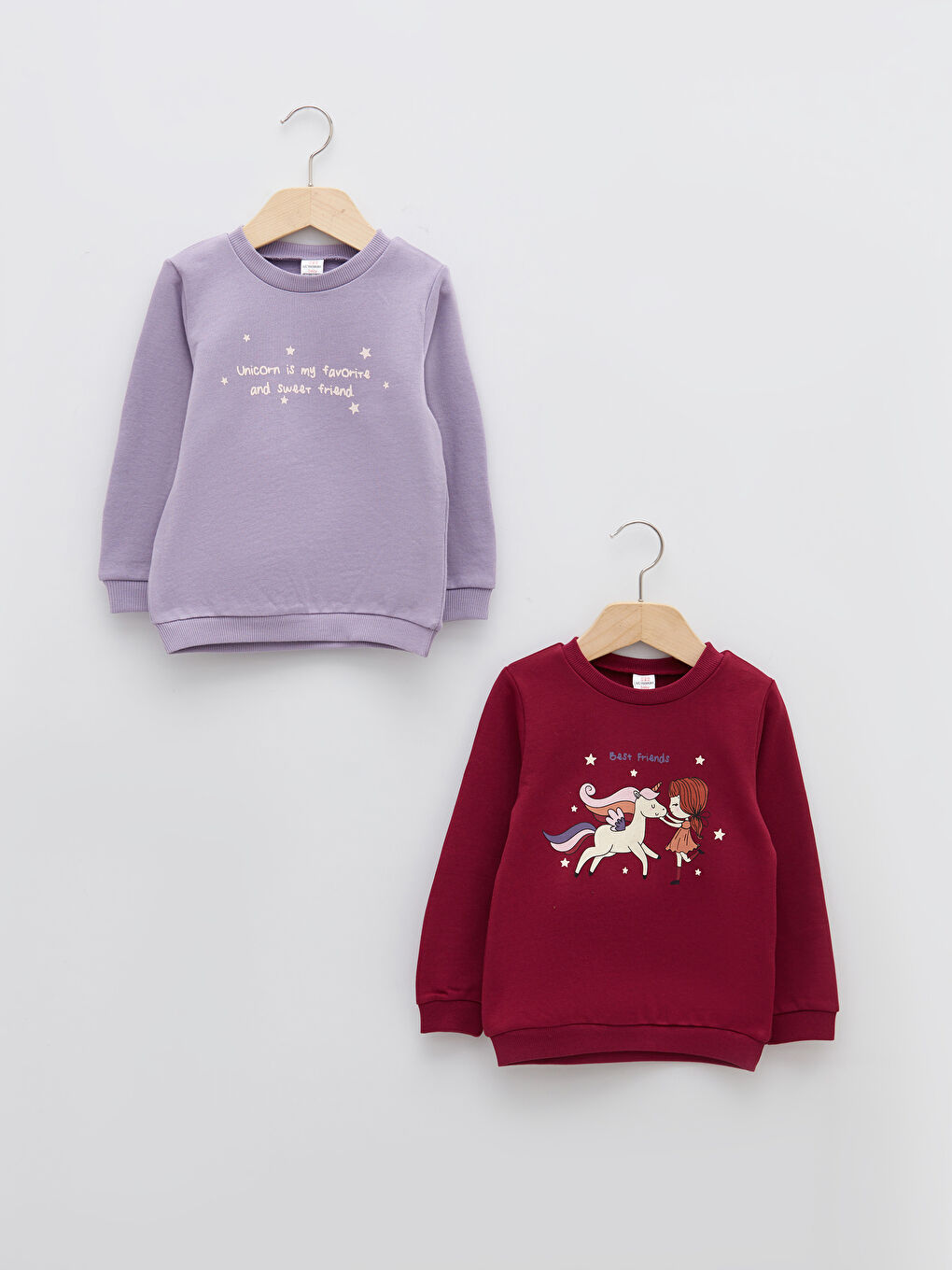 Lila Bisiklet Yaka Uzun Kollu Baskılı Kız Bebek Sweatshirt 2'li