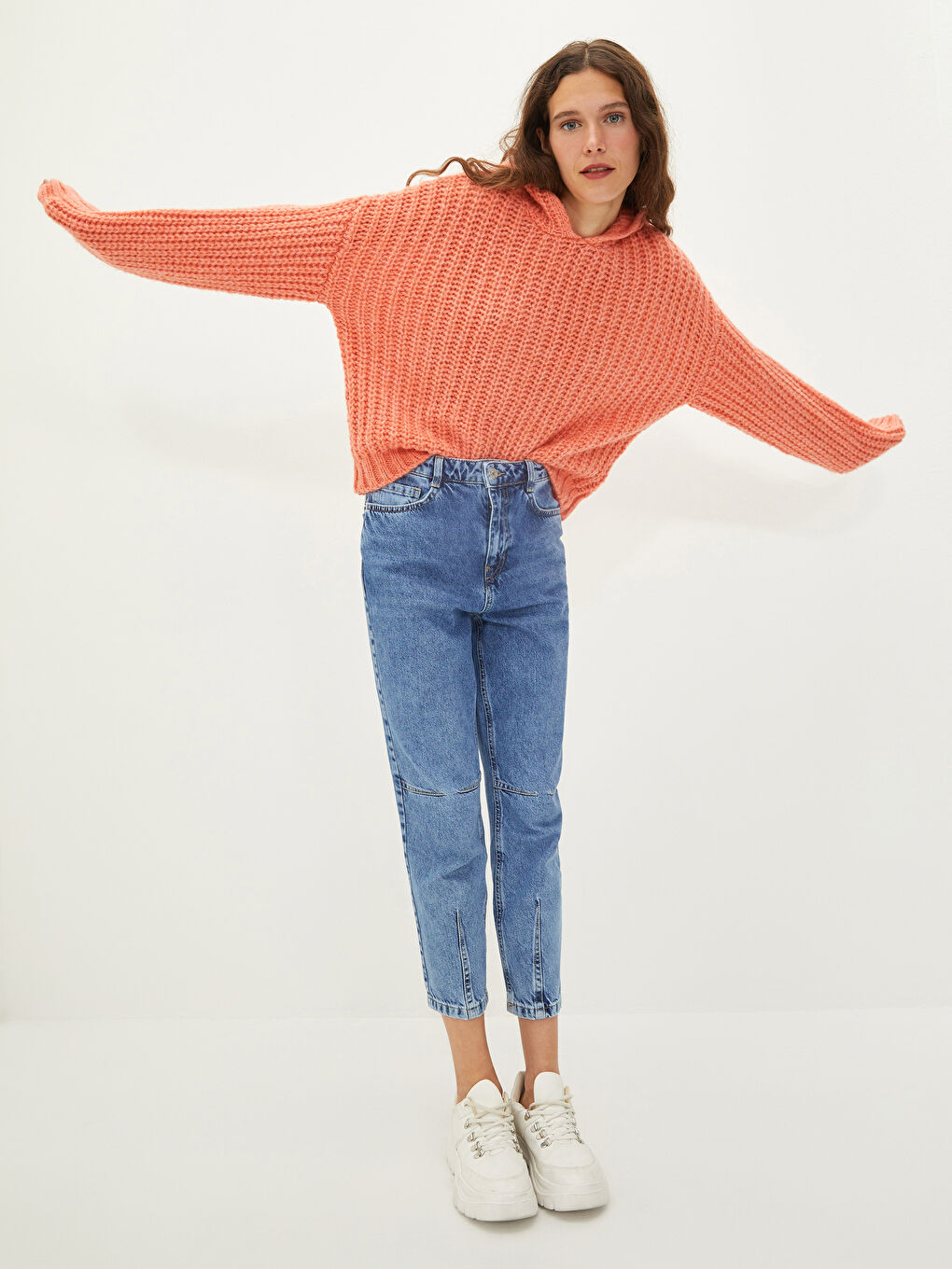 Әйелдерге арналған трикотаж капюшонды жағалы ұзын жең жемпір-2