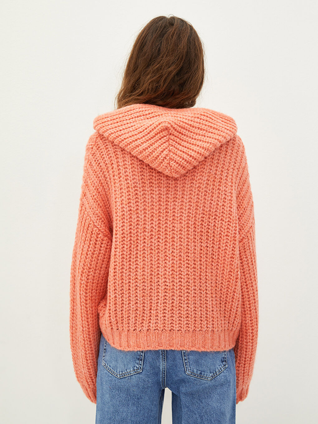 Әйелдерге арналған трикотаж капюшонды жағалы ұзын жең жемпір-4