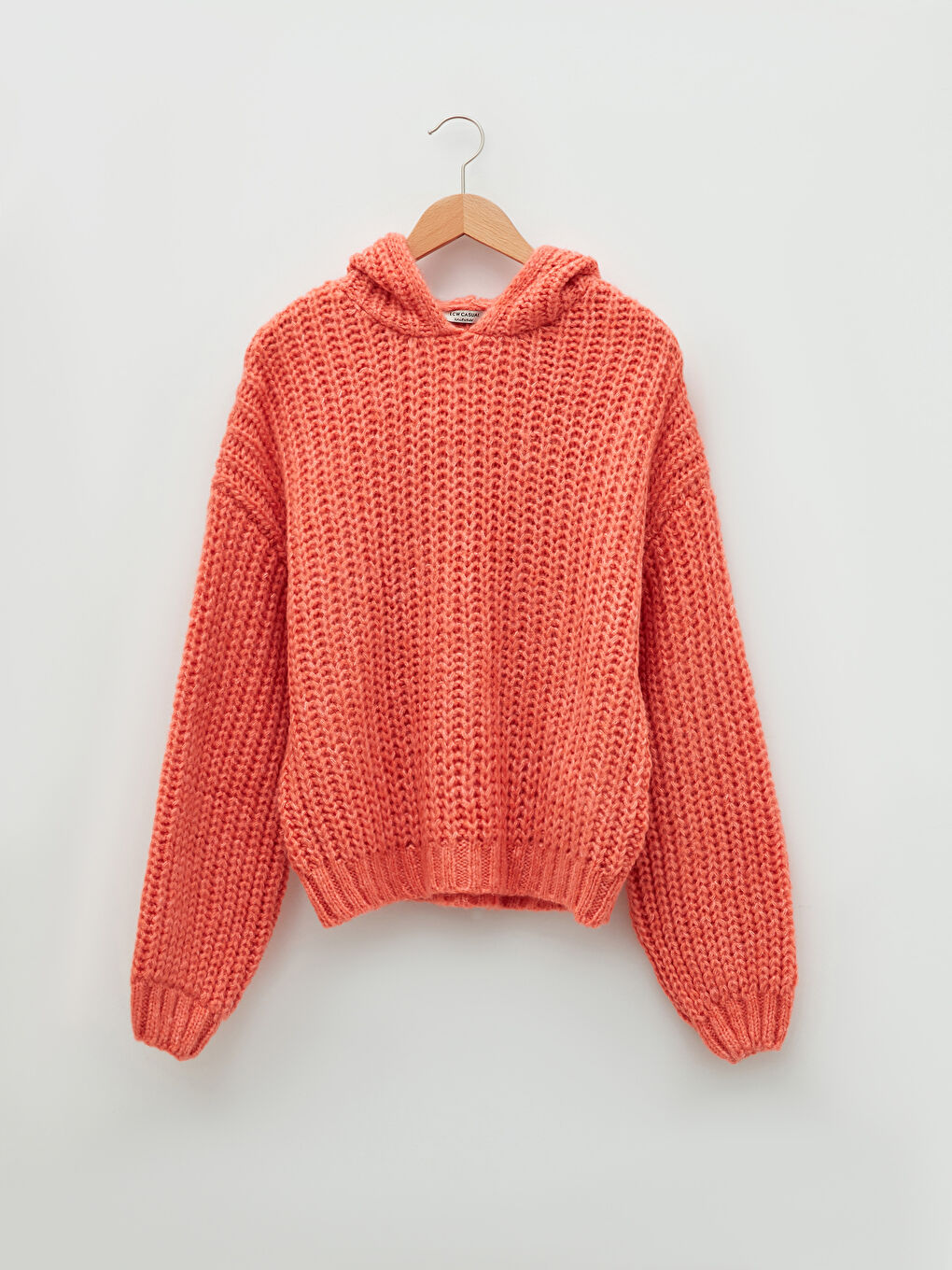 Әйелдерге арналған трикотаж капюшонды жағалы ұзын жең жемпір-5