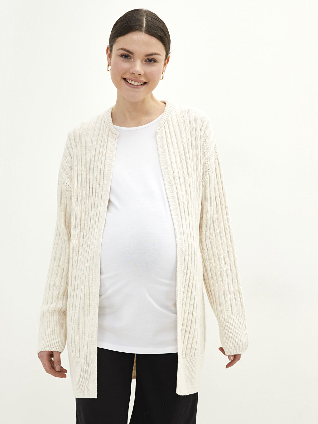 LCWAIKIKI Maternity Shawl Collar Self Patterned Long Sleeve Maternity Knitwear Cardigan -W1GQ07Z8-SDG