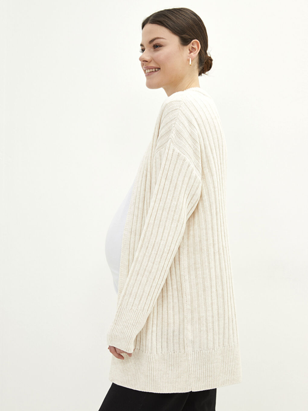 LCWAIKIKI Maternity Shawl Collar Self Patterned Long Sleeve Maternity Knitwear Cardigan -W1GQ07Z8-SDG